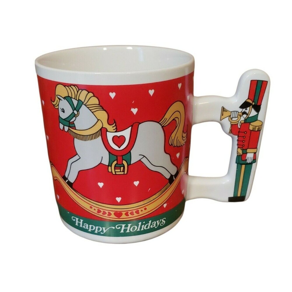 The Love Mug Christmas Tea Coffee Cup Happy Holidays Rocking Horse Toy Soldier